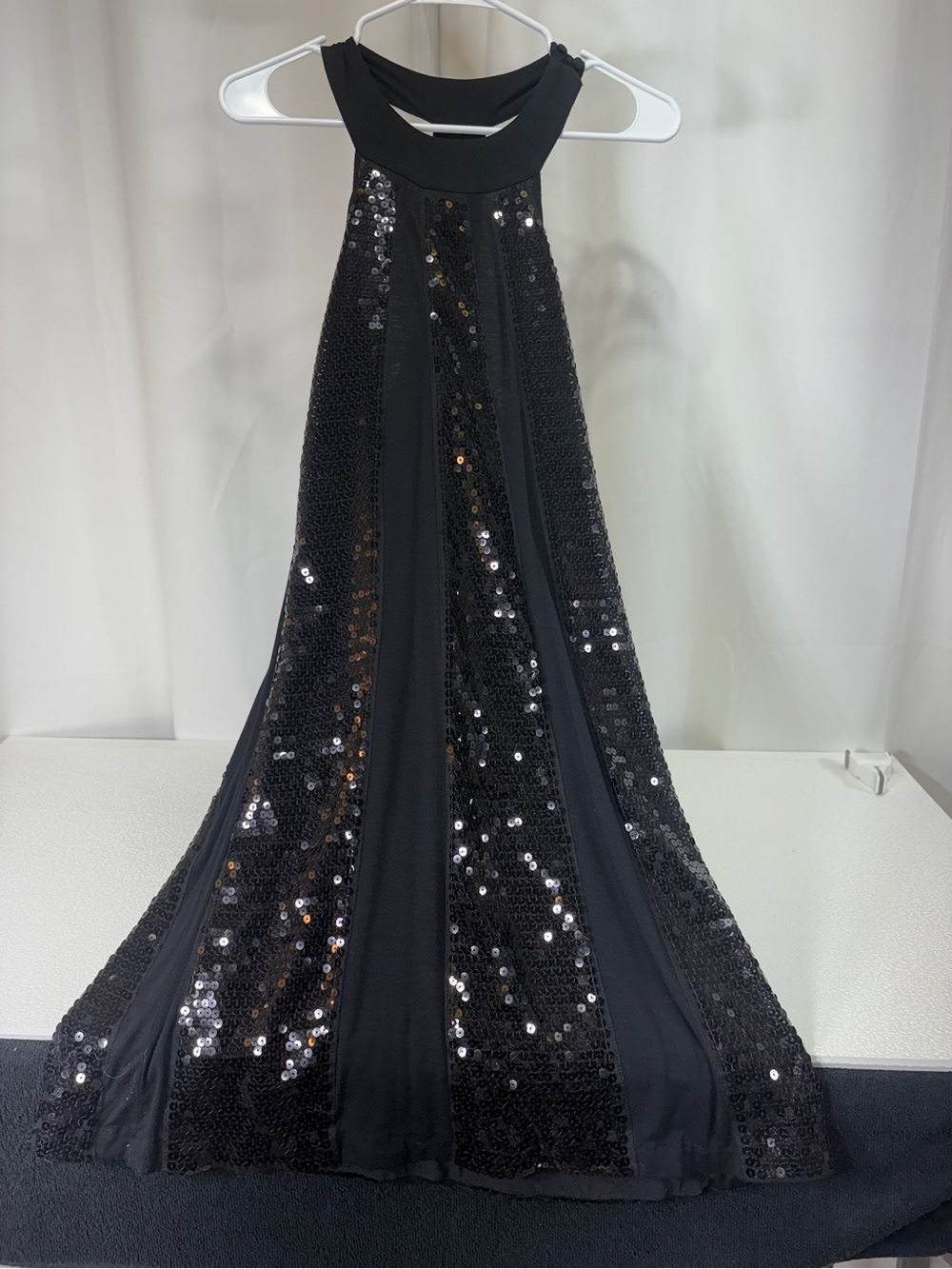INC International Concepts Black Sequin Halter A-Line Prom Dress 4001